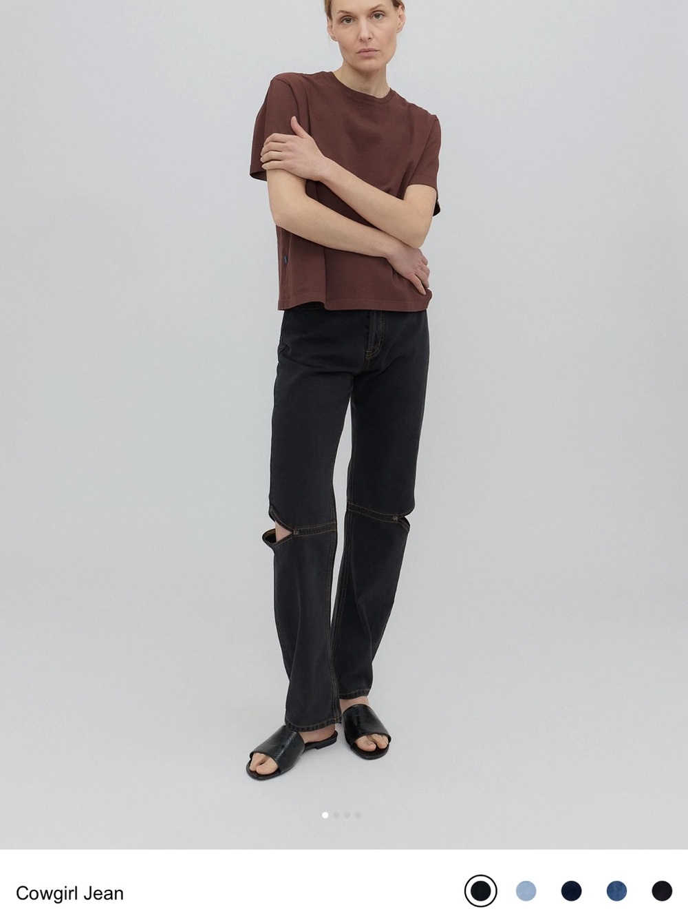 Straight-Leg Black Split-Knee Jeans